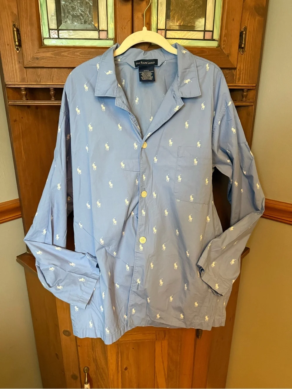Polo Ralph Lauren Men's Blue Woven Cotton All-Over Pony Pajama Top - Size